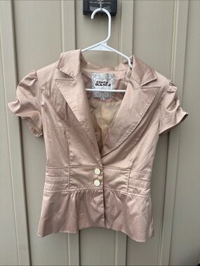 Costa Blanca Vintage Y2K Blush Satin Peplum Jacket Top